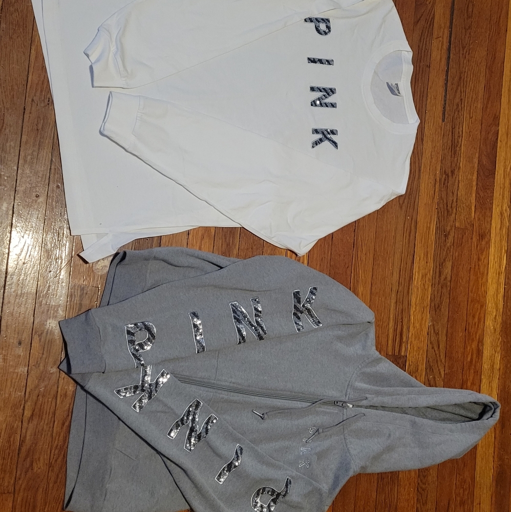 Vs Pink zebra hoodie and l/s tee size large